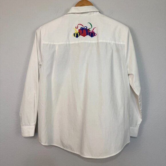 Karen Scott Holiday Scottie Presents Button Front Shirt White Size Petite Medium - Picture 5 of 16